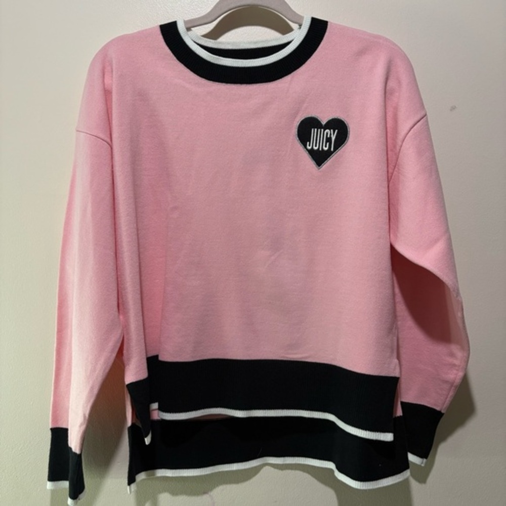 Juicy Couture Crewneck‎ Juicy Heart Patch Sweater - Pink and black , Size M